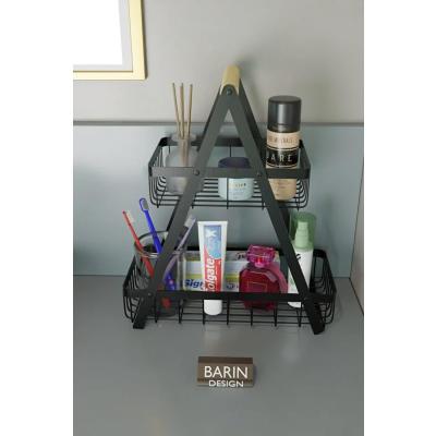 2 Katlı Metal Telli Banyo Düzenleyici Raf Kozmetik Kişisel Bakım Organizeri Sepetli