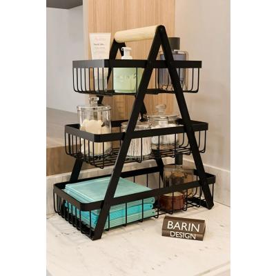 3 Katlı Metal Telli Banyo Düzenleyici Raf – Havluluk, Pamukluk, Kişisel Bakım ve Kozmetik Organizer Siyah