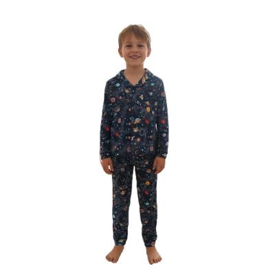 Arya Nisa Kids Erkek Çocuk Düğmeli Pamuklu Yeni Sezon Mevsimlik Uzay Gezegen Desenli Pijama Takımı