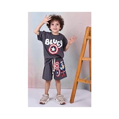 Arya Nisa Kids ERKEK ÇOCUK SEVİMLİ KÖPEK BASKILI%100 PAMUK TİŞÖRT ŞORT 2 PARÇA FÜME ALT ÜST TAKIM YAZLIK TAM KALIP