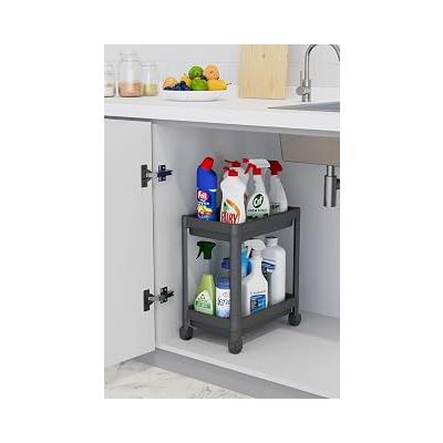 Coverest 2 Katlı Tekerlekli Düzenleyici Raf Mutfak Tezgah & Evye Altı Dolap İçi Organizer, Banyo Deterjanlık ve Şampuanlık, Çok Amaçlı Taşınabilir Sebzelik, Modern Dekoratif Raf Ünitesi (Siyah)