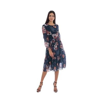 Kadın Lacivert Desenli Midi Elbise