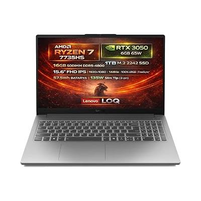 Lenovo LOQ 15ARP10E AMD Ryzen 7 7735HS 16GB 1TB SSD RTX 3050 6GB 15.6" FHD (1920x1080) IPS 144Hz Freedos Taşınabilir Bilgisayar 83S00032TR