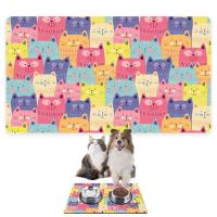 Monnhein Mama ve Su Evcil Hayvan Beslenme Matı, Kolay Temizlenen Emici Su Geçirmez Kumaş, Küçük Orta Boy ve Büyük Kedi ve Köpekler için Dayanıklı Köpek Kedi Paspas (40x60, Renkli Sevimli Kediler)