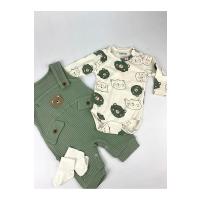MYZİ STORE Ayı Nakışlı Erkek Bebek Tulum Yeşil 6 Ay