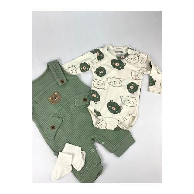 MYZİ STORE Ayı Nakışlı Erkek Bebek Tulum Yeşil 6 Ay