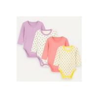 MYZİ STORE Kız Bebek 4 Adet (2 DESENLİ-2 DÜZ)%100 Pamuk Uzun Kollu Çıtçıtlı Body Badi Zıbın LilaSarı 0-3 AY
