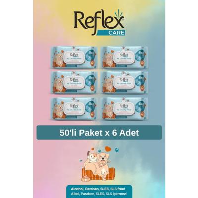 Reflex Care Evcil Hayvan Temizleme Mendili, 50'li x 6 Adet, Alaçatı Ice Kokulu, Kedi ve Köpek İçin