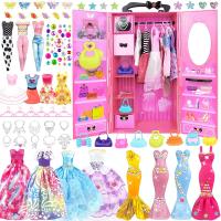 BNUZEIYI 75 adet bebek giysileri ve aksesuarları bebek dolabı ile 11.5 inç bebek için - moda tasarım bebek seti gelinlik dahil moda elbiseler kıyafetler üstleri ve pantolon askıları çanta kızlar için