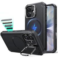 ESR iPhone 17 için Stash Standlı Kılıf, Kamera Kontrollü 7X Askeri Sınıf Düşme Koruması, Darbe Emici Telefon Sağlam Kapak, MagSafe Aksesuarlarıyla Uyumlu, Siber Serisi, Siyah
