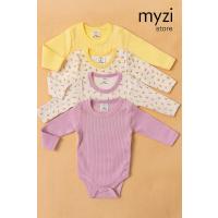 MYZİ STORE Kız Bebek Adet (3 DESENLİ)%100 Pamuk Uzun Kollu Çıtçıtlı Body Badi Zıbın SarıSarıDesenliLilaLilaDesenli Yeni Doğan